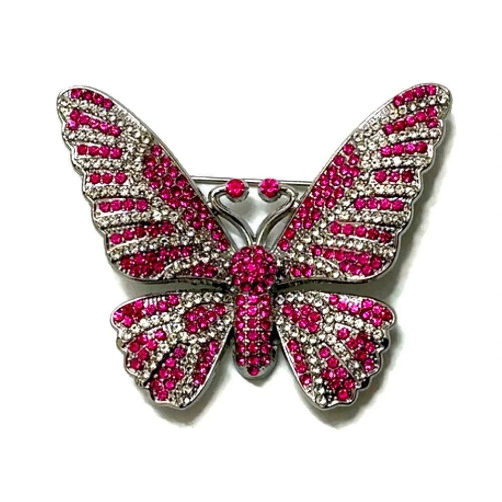 Pink and Silver Butterfly Brooch - Picture 1 of 6
